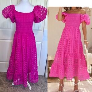 Pretty Garden Pink Midi Maxi Smocked Stretchy Bodice Dress Sz Medium NWT